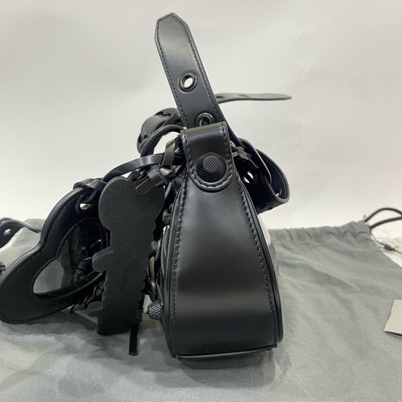 🆕全新❤Balenciaga/巴黎世家 le cagole黑色小羊皮月亮包機車斜挎包 正品💛-3