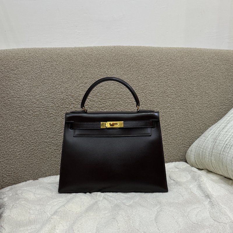 中古 愛馬仕 Hermès Kelly 28 Ebène 深棕色 Box 皮革 印記 Square B 手袋-0