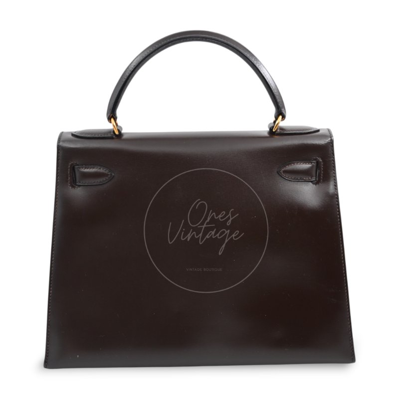 中古 愛馬仕 Hermès Kelly 28 Ebène 深棕色 Box 皮革 印記 Square B 手袋-9