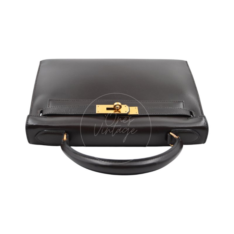 中古 愛馬仕 Hermès Kelly 28 Ebène 深棕色 Box 皮革 印記 Square B 手袋-10