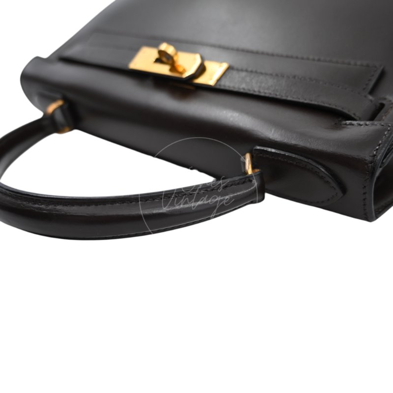 中古 愛馬仕 Hermès Kelly 28 Ebène 深棕色 Box 皮革 印記 Square B 手袋-12