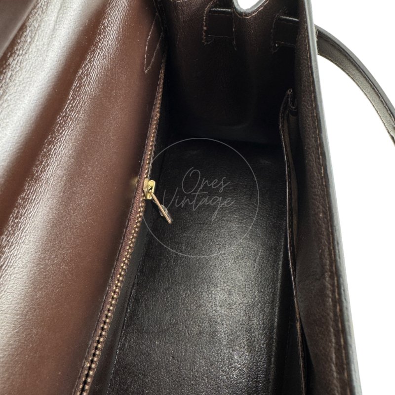 中古 愛馬仕 Hermès Kelly 28 Ebène 深棕色 Box 皮革 印記 Square B 手袋-18
