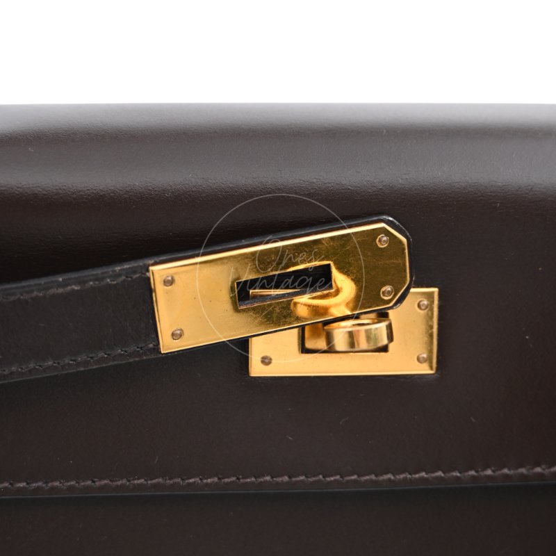 中古 愛馬仕 Hermès Kelly 28 Ebène 深棕色 Box 皮革 印記 Square B 手袋-27
