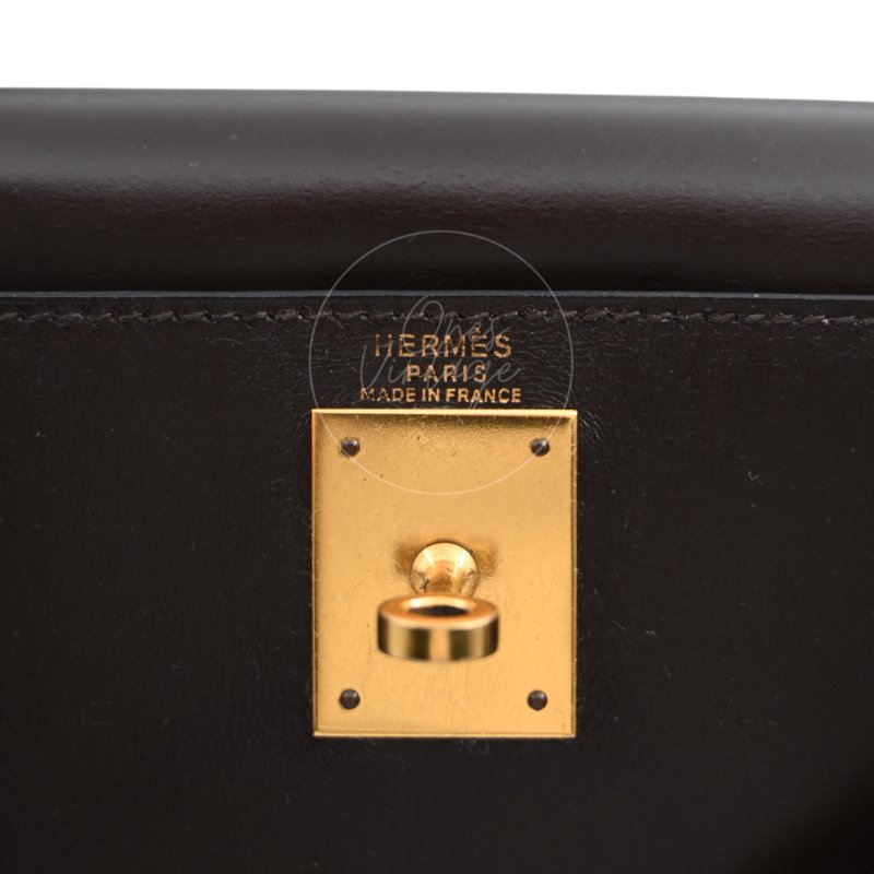 中古 愛馬仕 Hermès Kelly 28 Ebène 深棕色 Box 皮革 印記 Square B 手袋-28