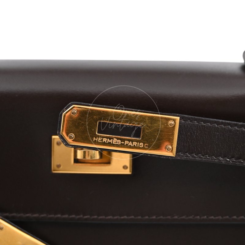 中古 愛馬仕 Hermès Kelly 28 Ebène 深棕色 Box 皮革 印記 Square B 手袋-31