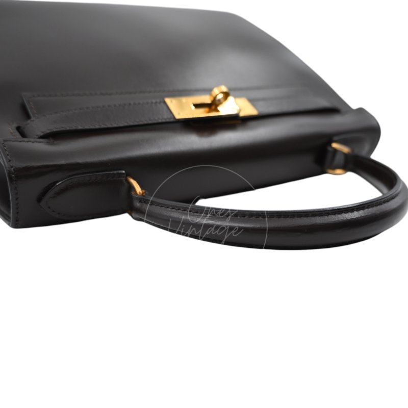 中古 愛馬仕 Hermès Kelly 28 Ebène 深棕色 Box 皮革 印記 Square B 手袋-42