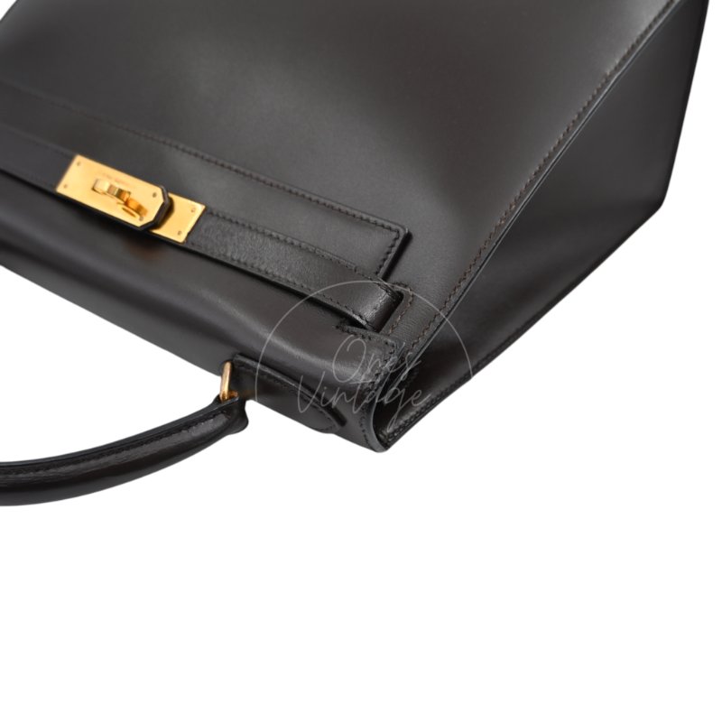 中古 愛馬仕 Hermès Kelly 28 Ebène 深棕色 Box 皮革 印記 Square B 手袋-47