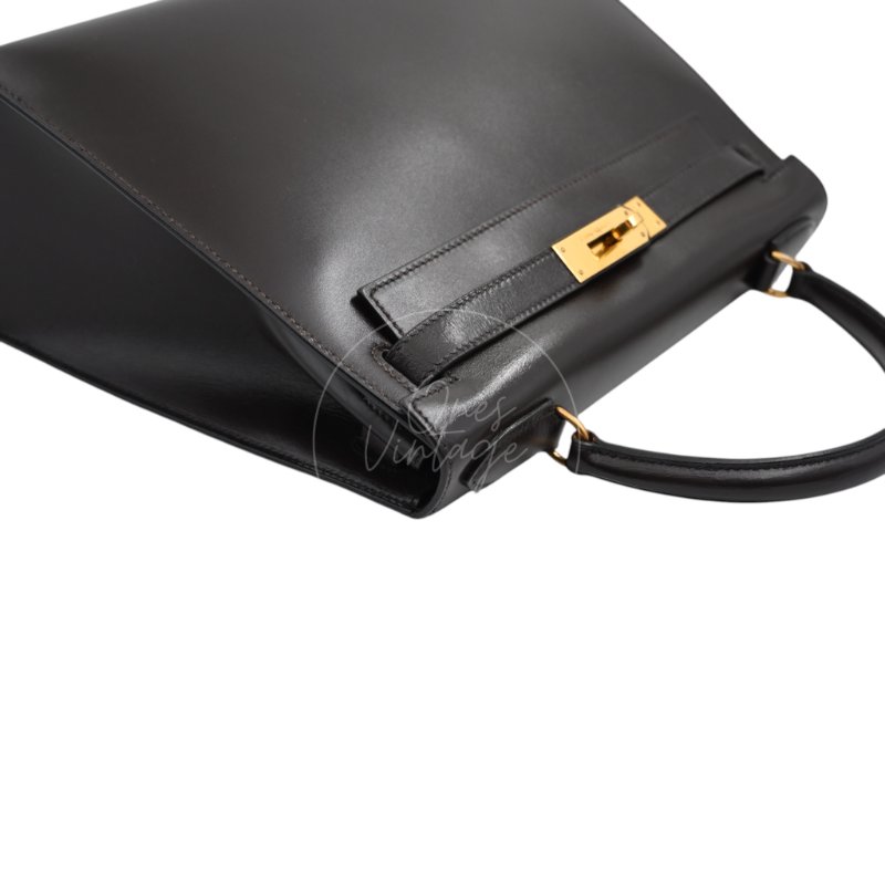中古 愛馬仕 Hermès Kelly 28 Ebène 深棕色 Box 皮革 印記 Square B 手袋-48