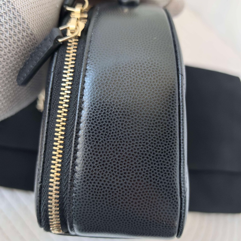 Chanel香奈兒25C黑金荔枝皮保齡球包 底長:18cm 附件:票 塵袋-3