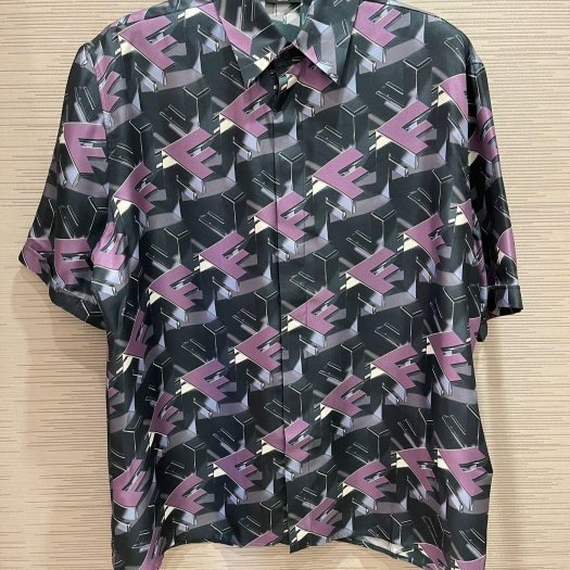💎Han's house精品服飾💎 FENDI 芬迪 FF 真絲 短 襯衫 義大利製 寬版 現貨 39 原價53200-3