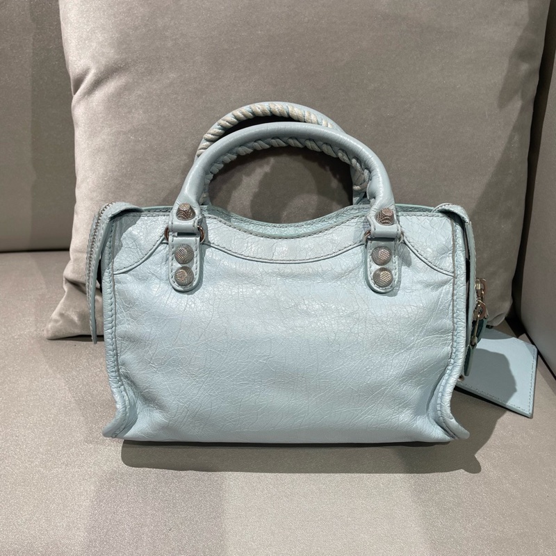 ✨ 99🆕Balenciaga巴黎世家冰淇淋藍色銀釘mini機車包手提包斜背包 可拆卸肩帶💙正品-1