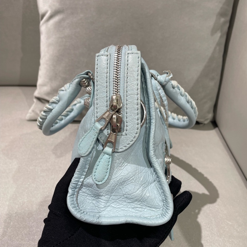 ✨ 99🆕Balenciaga巴黎世家冰淇淋藍色銀釘mini機車包手提包斜背包 可拆卸肩帶💙正品-2