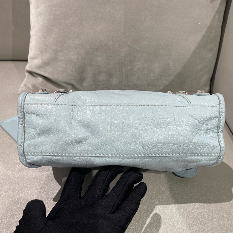 ✨ 99🆕Balenciaga巴黎世家冰淇淋藍色銀釘mini機車包手提包斜背包 可拆卸肩帶💙正品-4