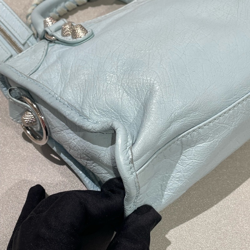 ✨ 99🆕Balenciaga巴黎世家冰淇淋藍色銀釘mini機車包手提包斜背包 可拆卸肩帶💙正品-7