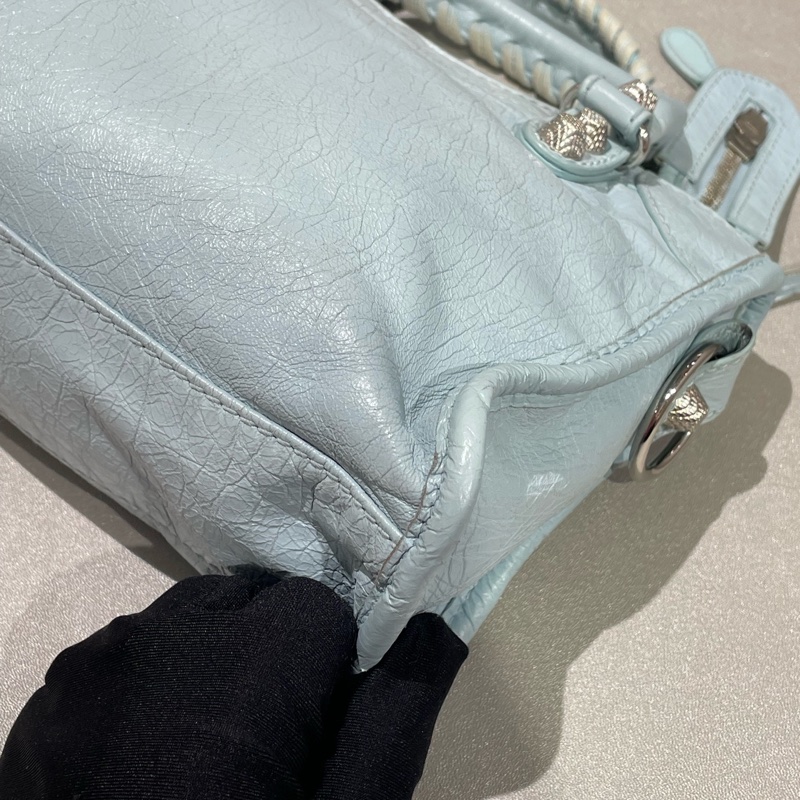 ✨ 99🆕Balenciaga巴黎世家冰淇淋藍色銀釘mini機車包手提包斜背包 可拆卸肩帶💙正品-8