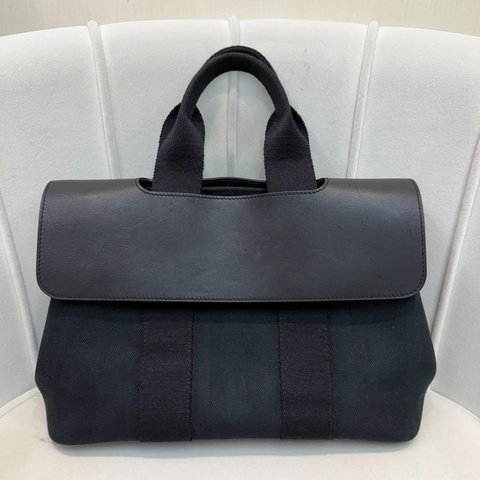 Hermes Valparaiso 黑色帆布拼皮蘑菇包 XC473