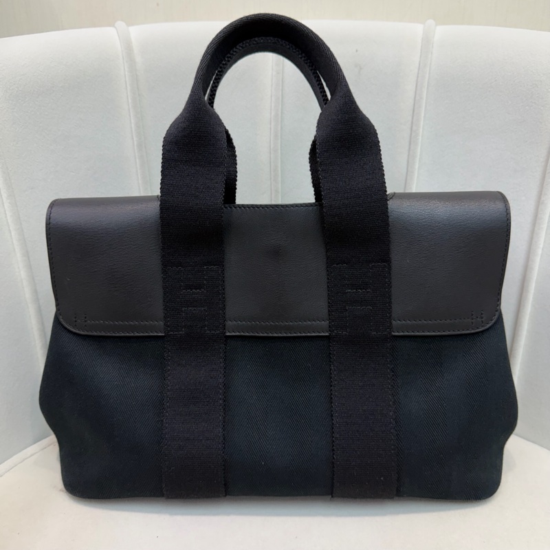 Hermes Valparaiso 黑色帆布拼皮蘑菇包 XC473-3