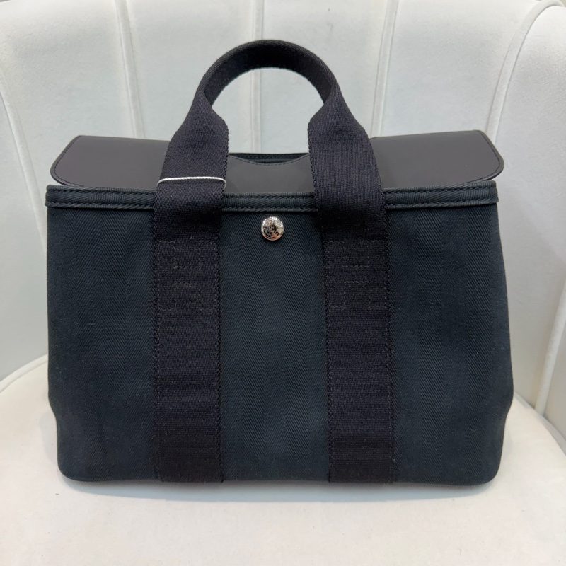 Hermes Valparaiso 黑色帆布拼皮蘑菇包 XC473-13