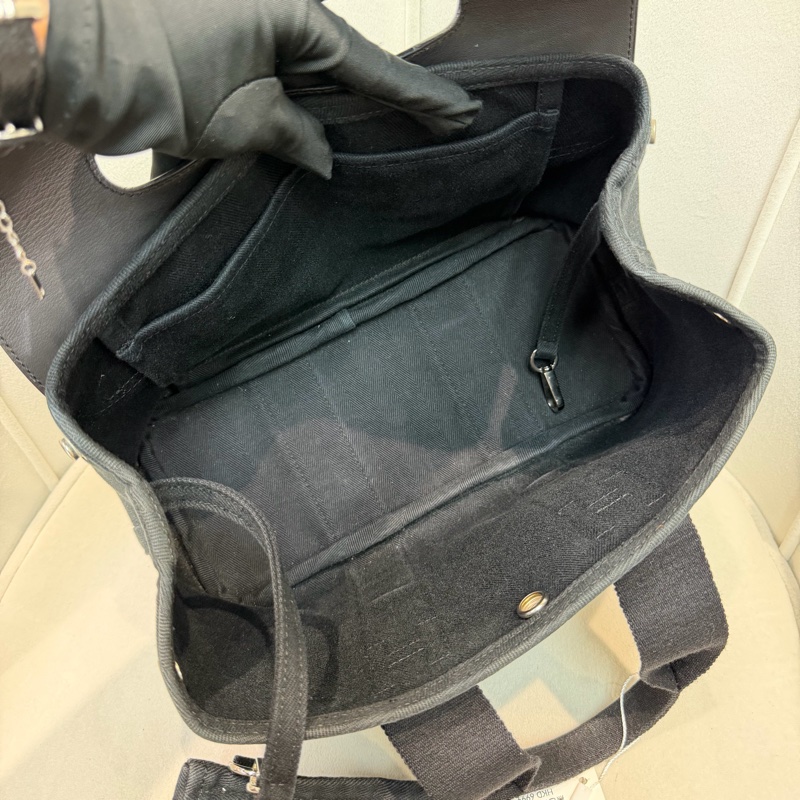 Hermes Valparaiso 黑色帆布拼皮蘑菇包 XC473-15