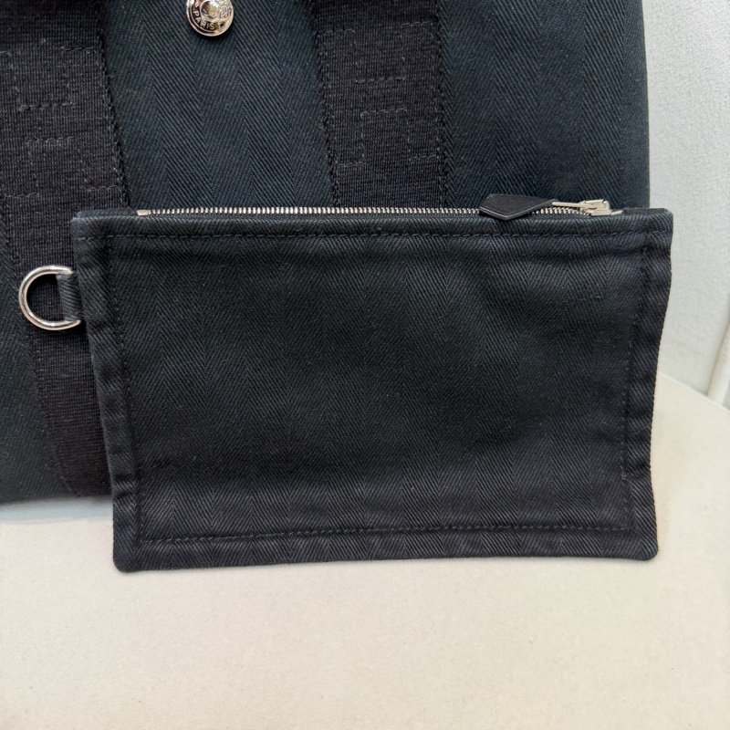 Hermes Valparaiso 黑色帆布拼皮蘑菇包 XC473-25