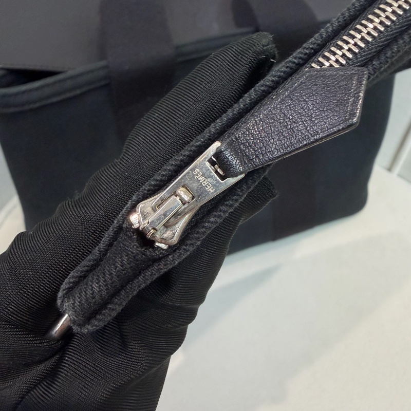 Hermes Valparaiso 黑色帆布拼皮蘑菇包 XC473-28