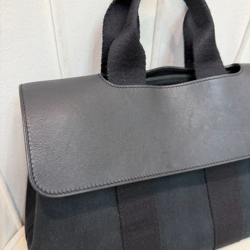 Hermes Valparaiso 黑色帆布拼皮蘑菇包 XC473-35