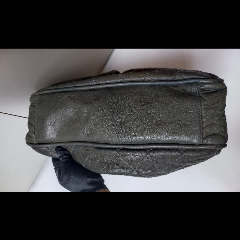 Chanel 墨綠皺皺皮革大直式托特包-7