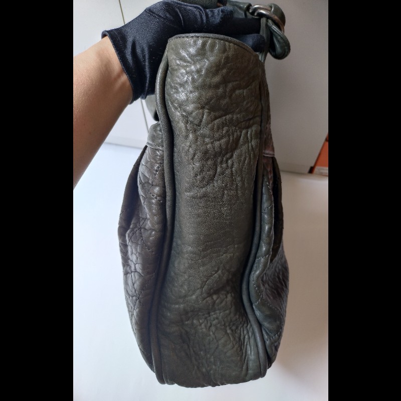 Chanel 墨綠皺皺皮革大直式托特包-12