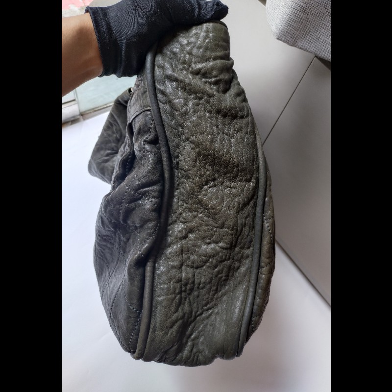 Chanel 墨綠皺皺皮革大直式托特包-15