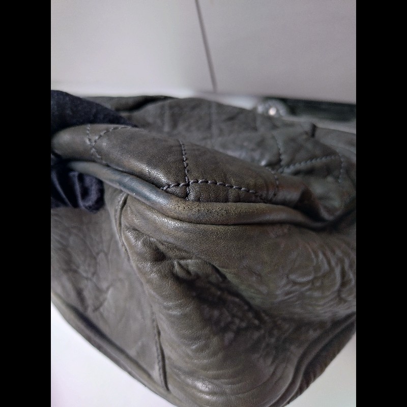 Chanel 墨綠皺皺皮革大直式托特包-33