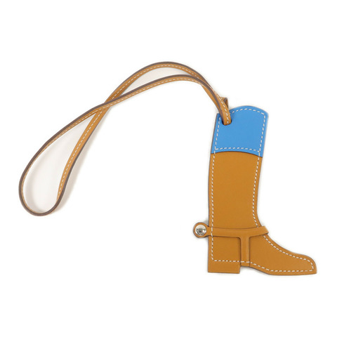 HERMES Swift皮革Paddock Boot Charm掛飾Gold/Mykonos