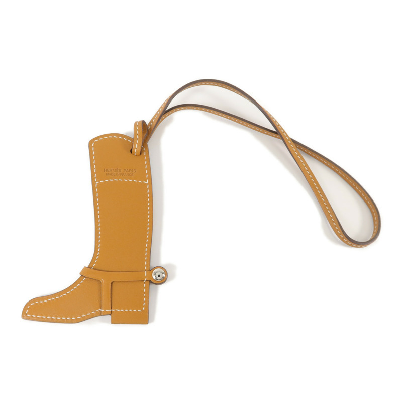 HERMES Swift皮革Paddock Boot Charm掛飾Gold/Mykonos-1