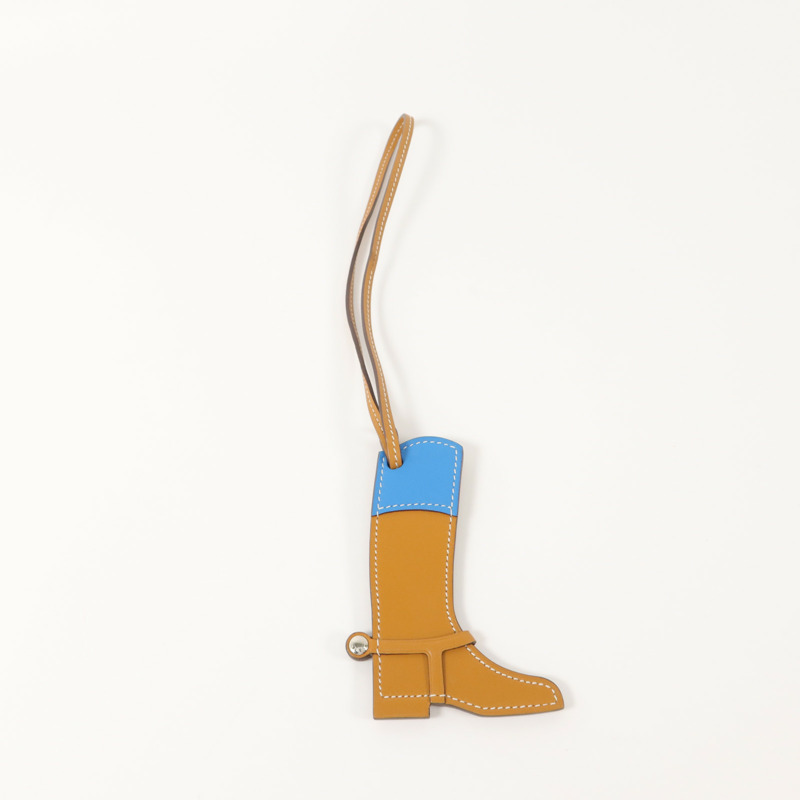 HERMES Swift皮革Paddock Boot Charm掛飾Gold/Mykonos-4