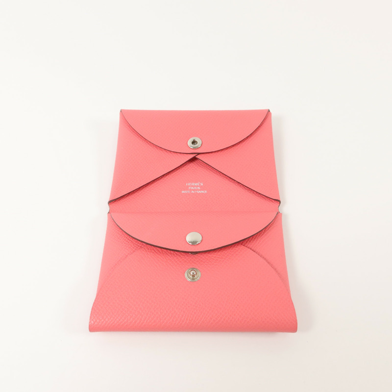 HERMES Epsom皮革Calvi Duo卡片套Rose Azalee-4