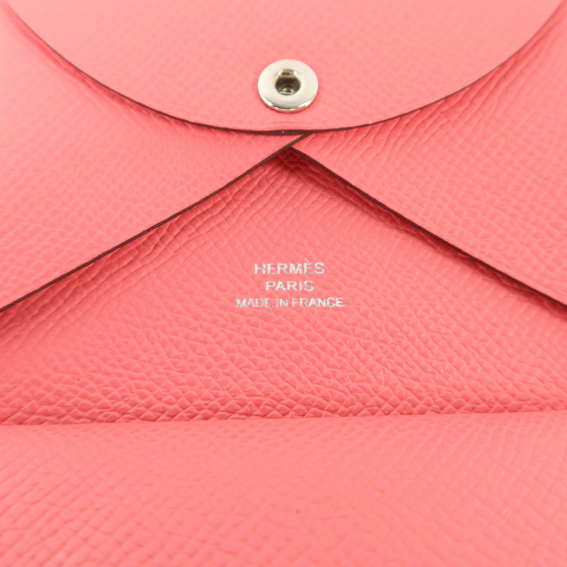 HERMES Epsom皮革Calvi Duo卡片套Rose Azalee-7