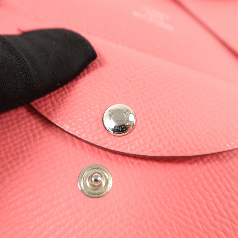 HERMES Epsom皮革Calvi Duo卡片套Rose Azalee-9
