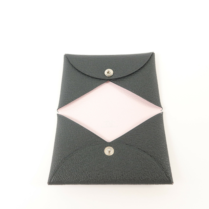 HERMES Chevre皮革Calvi Card Case卡片套Noir/Mauve Sylvestre-4