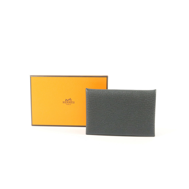 HERMES Chevre皮革Calvi Card Case卡片套Noir/Mauve Sylvestre-9