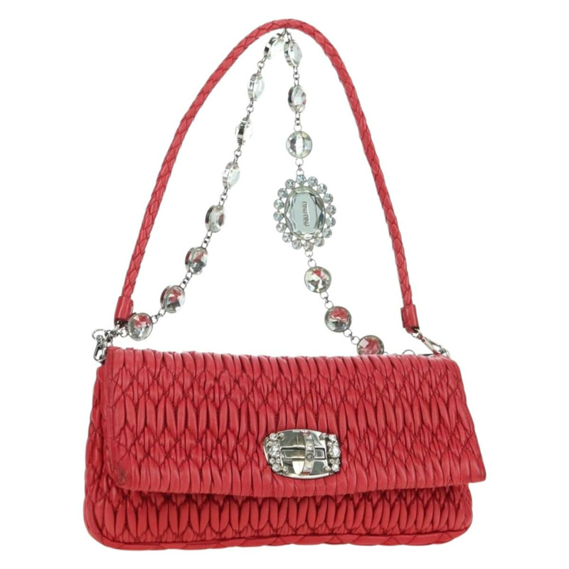 【日本直送】Miu Miu Matelasse 鏈條單肩包 皮革 紅色 銀色 正品 179306M-0
