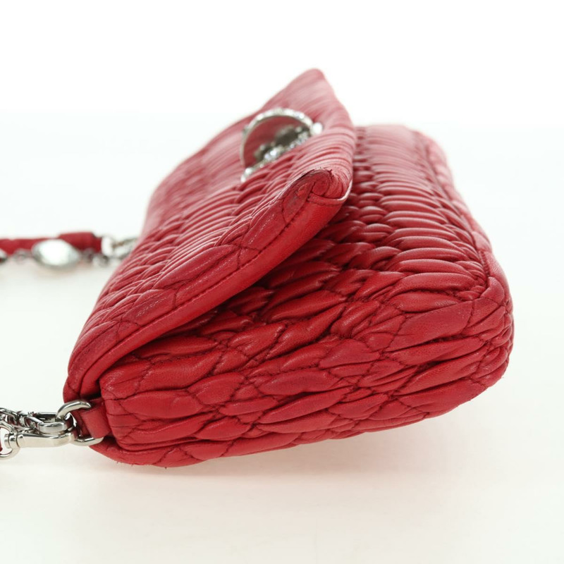【日本直送】Miu Miu Matelasse 鏈條單肩包 皮革 紅色 銀色 正品 179306M-2