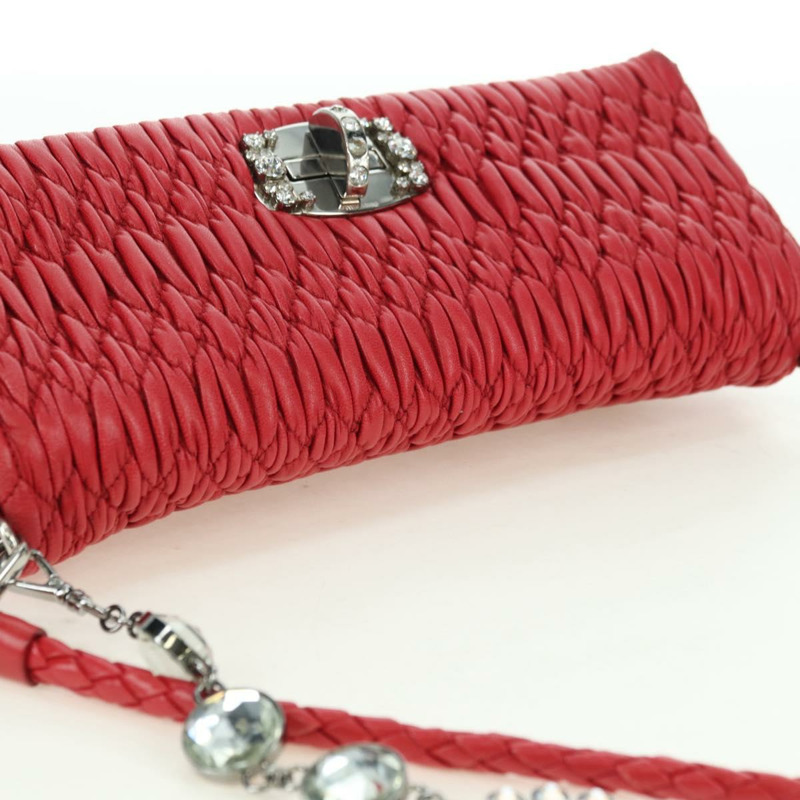 【日本直送】Miu Miu Matelasse 鏈條單肩包 皮革 紅色 銀色 正品 179306M-5