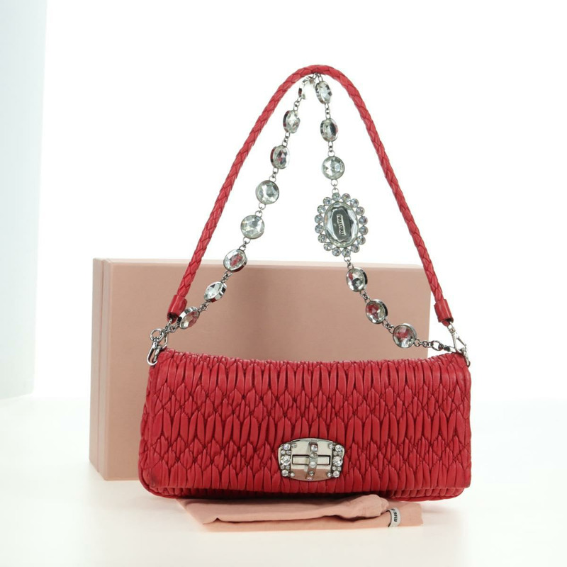 【日本直送】Miu Miu Matelasse 鏈條單肩包 皮革 紅色 銀色 正品 179306M-11