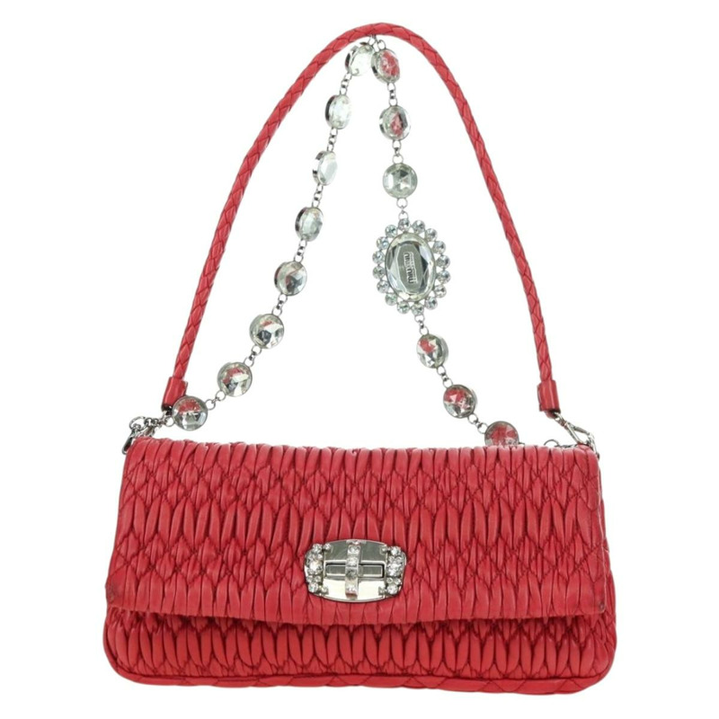 【日本直送】Miu Miu Matelasse 鏈條單肩包 皮革 紅色 銀色 正品 179306M-12