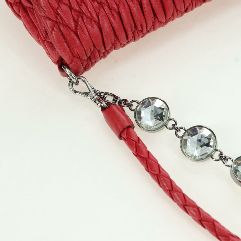 【日本直送】Miu Miu Matelasse 鏈條單肩包 皮革 紅色 銀色 正品 179306M-13