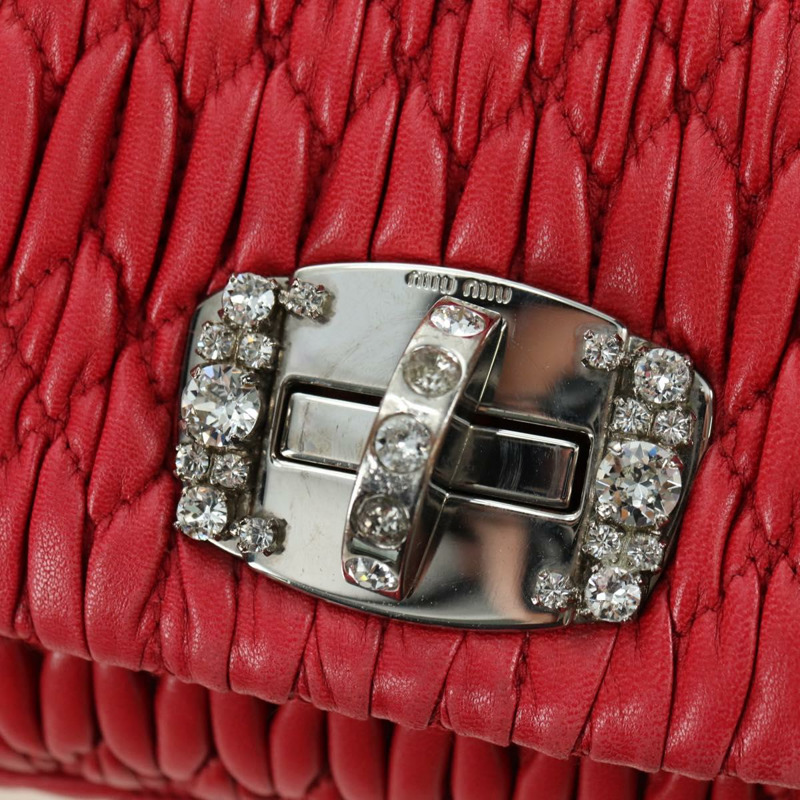 【日本直送】Miu Miu Matelasse 鏈條單肩包 皮革 紅色 銀色 正品 179306M-22