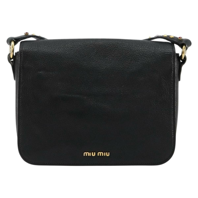 【日本直送】Miu Miu 黑色金色皮革肩背包，正品編號 179629A-1