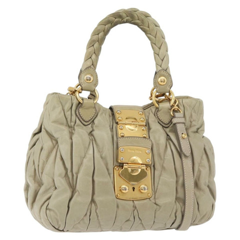Miu Miu Matelasse 手提包 皮革 2way 米色 金 正品 178734A
