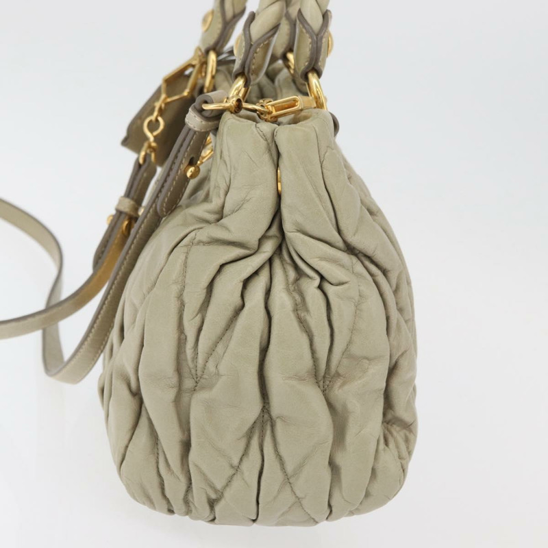 【日本直送】Miu Miu Matelasse 手提包 皮革 2way 米色 金 正品 178734A-2