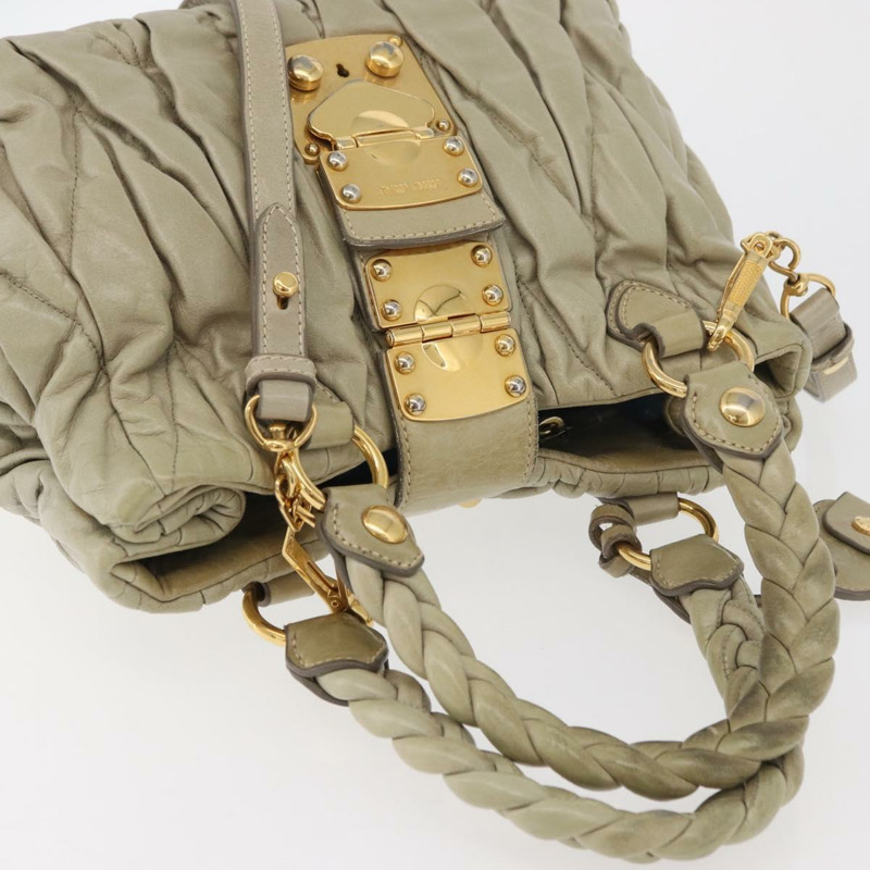 【日本直送】Miu Miu Matelasse 手提包 皮革 2way 米色 金 正品 178734A-5