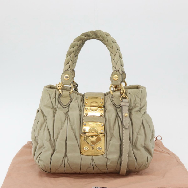 【日本直送】Miu Miu Matelasse 手提包 皮革 2way 米色 金 正品 178734A-11